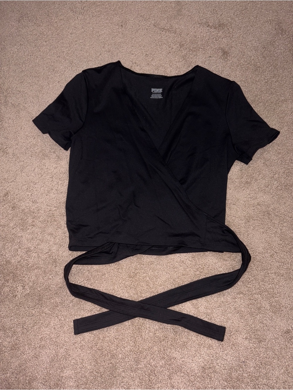 PINK Victoria's Secret Black Wrap Crop Top with Tie Waist